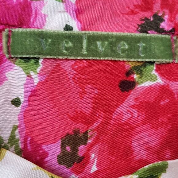 Velvet Top Womens Med Artsy Silk Floral Button-Up Blouse - Picture 2 of 6
